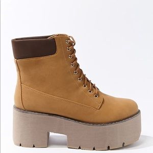 Camel platform ankle boots